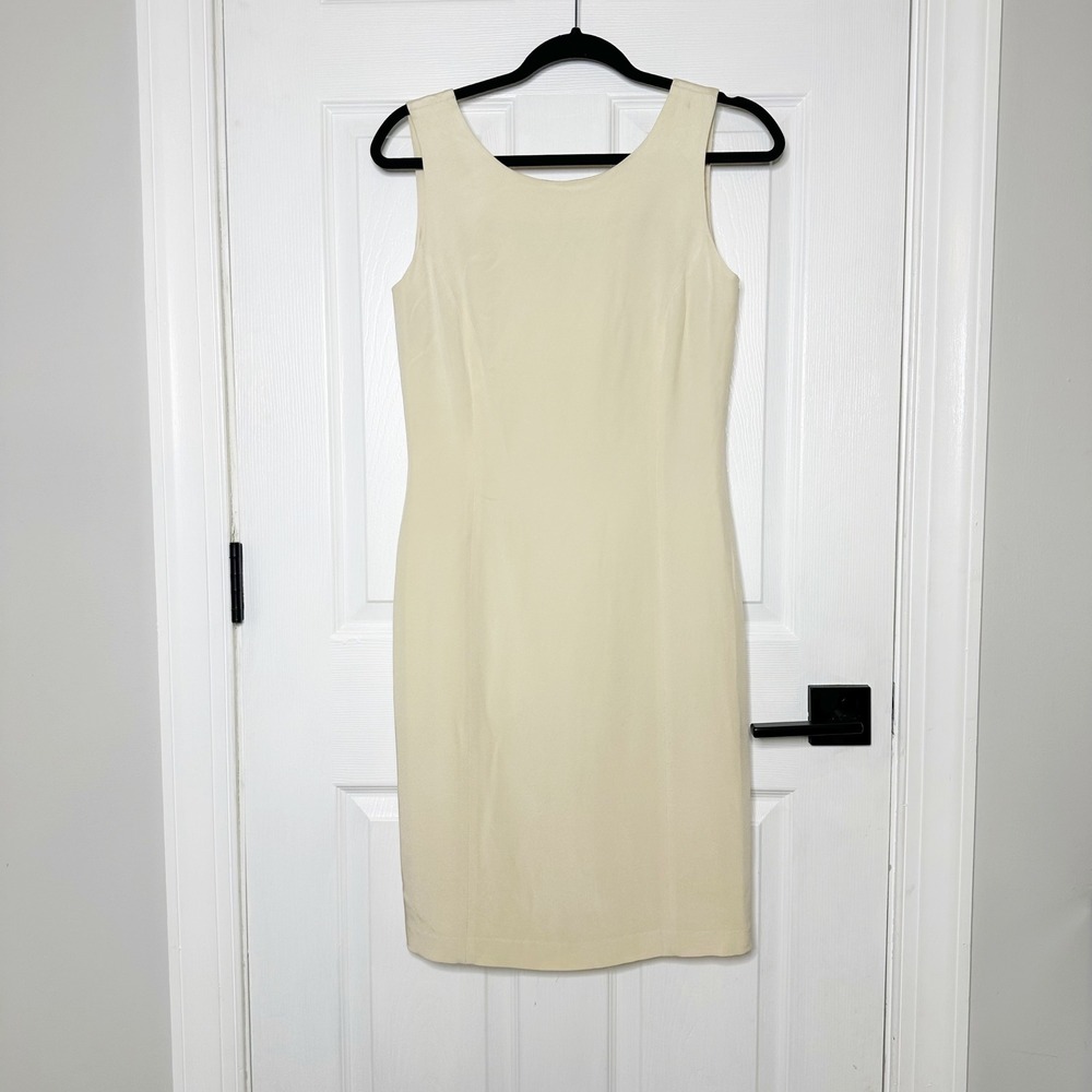 Escada Couture 100% Silk‎ Sheath Dress Ivory Cream EU 38 US M Quiet Luxury